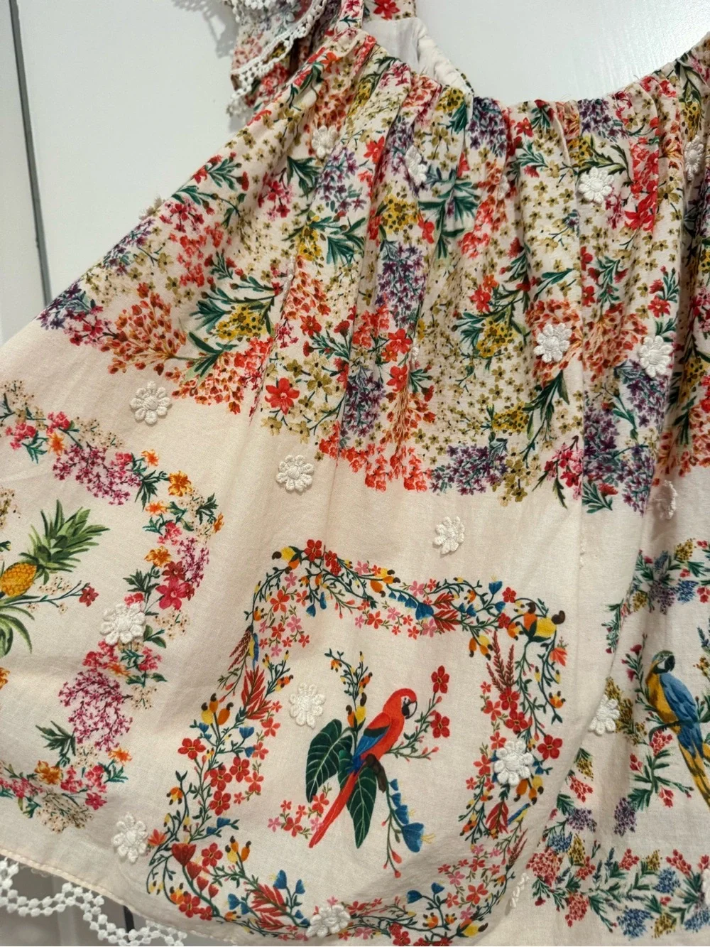 Farm Rio Delicate Forest Scarves Square Neck Embroidered Blouse - Picture 4 of 6